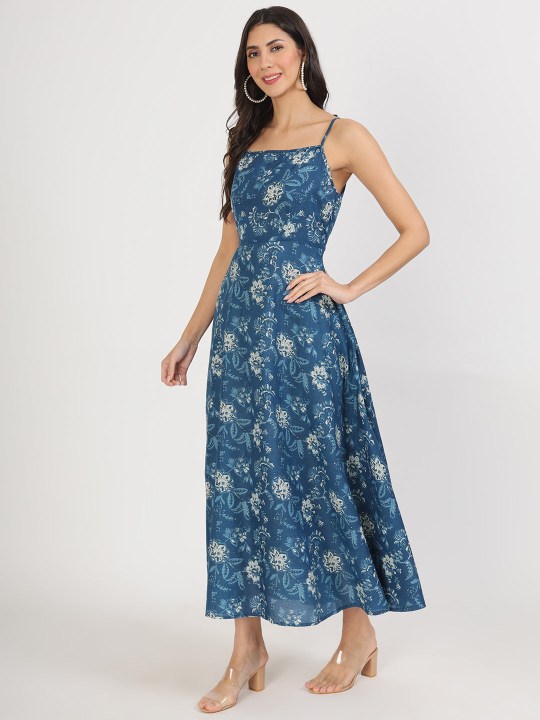 Indigo Blue Cotton Long Dress For Women | LASVINI - Redefining Indian Fashion with Elegance