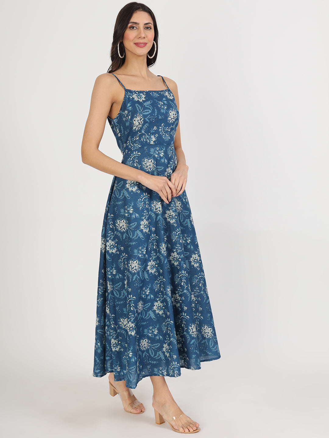 Indigo Blue Cotton Long Dress For Women | LASVINI - Redefining Indian Fashion with Elegance