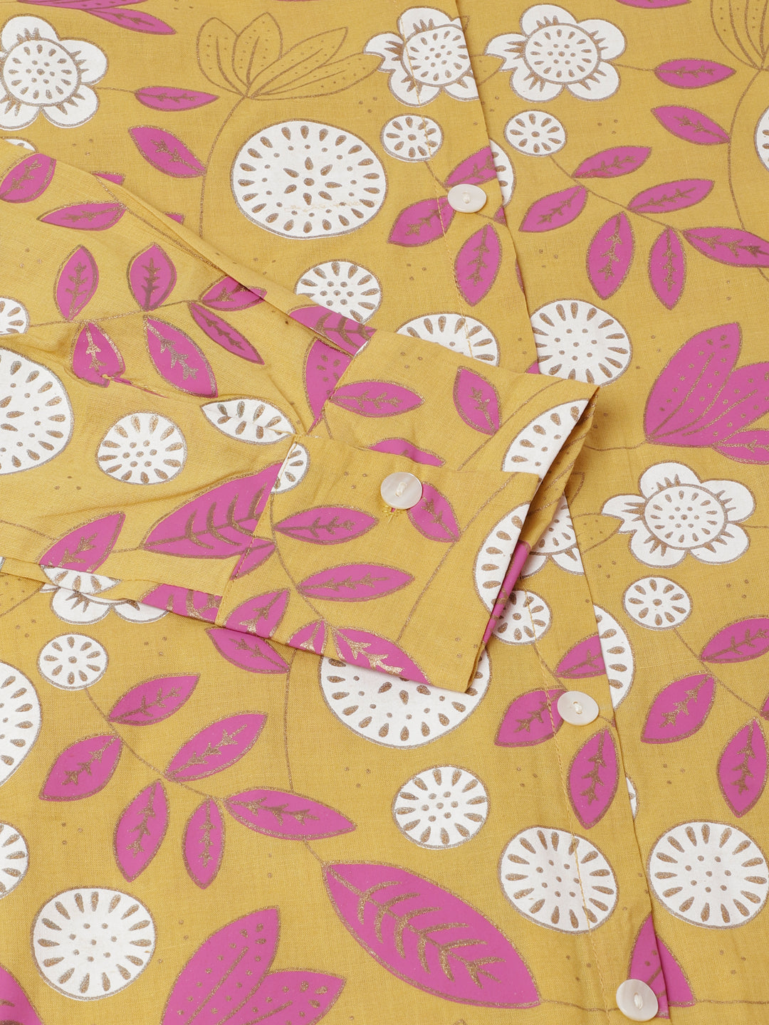 Women Mustard Floral Print Cotton Co-Ord Set | LASVINI - Redefining Indian Fashion with Elegance