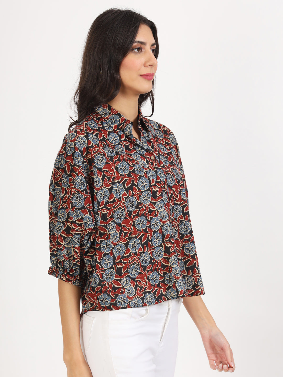 Women Black Floral Printed Cotton Tops | LASVINI - Redefining Indian Fashion with Elegance
