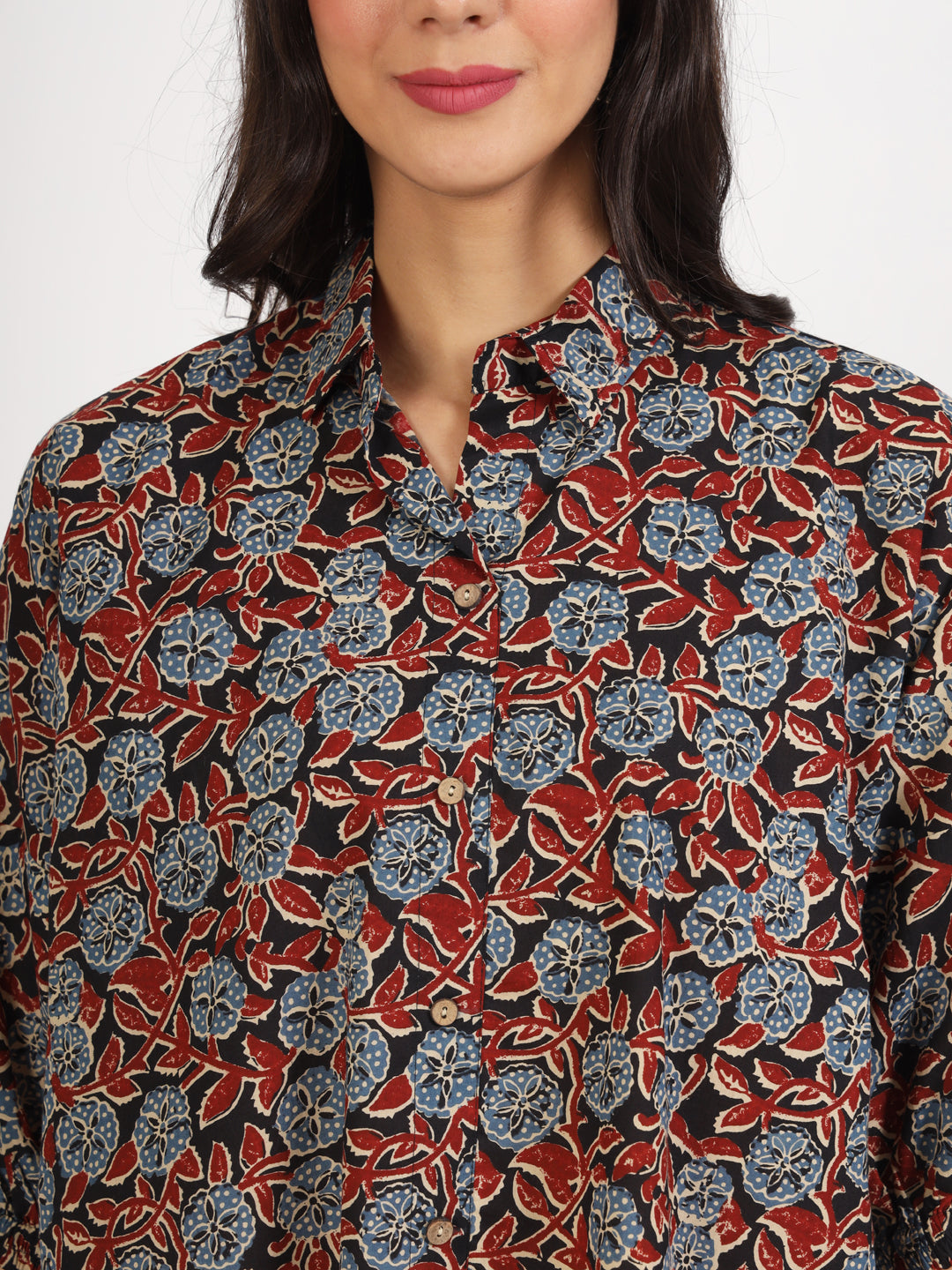 Women Black Floral Printed Cotton Tops | LASVINI - Redefining Indian Fashion with Elegance