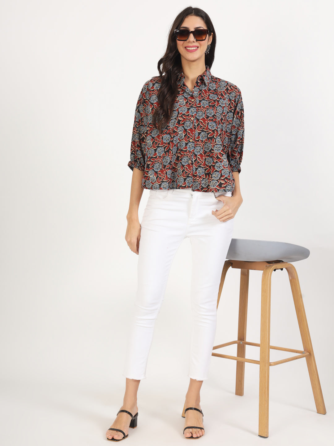 Women Black Floral Printed Cotton Tops | LASVINI - Redefining Indian Fashion with Elegance