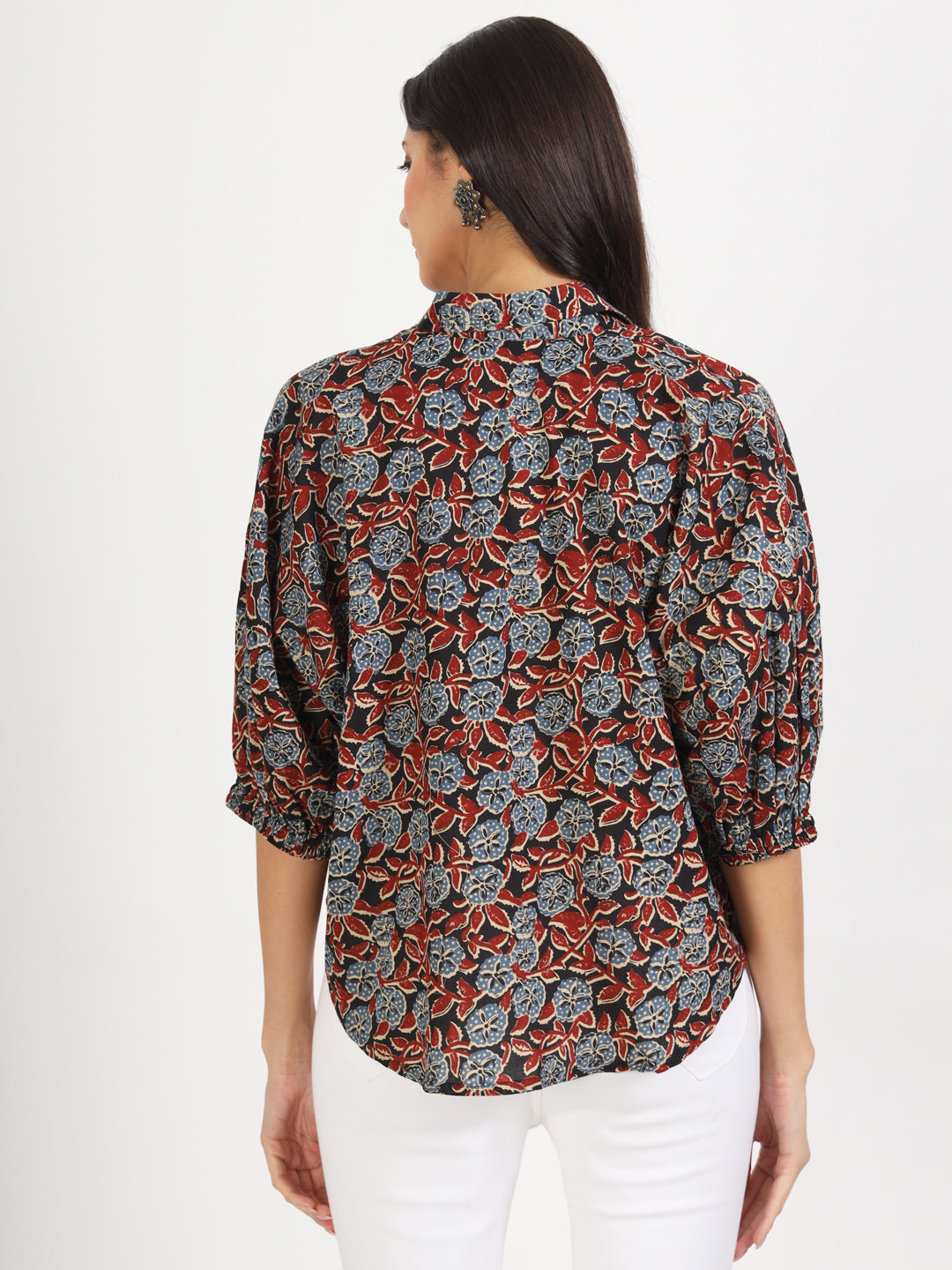 Women Black Floral Printed Cotton Tops | LASVINI - Redefining Indian Fashion with Elegance