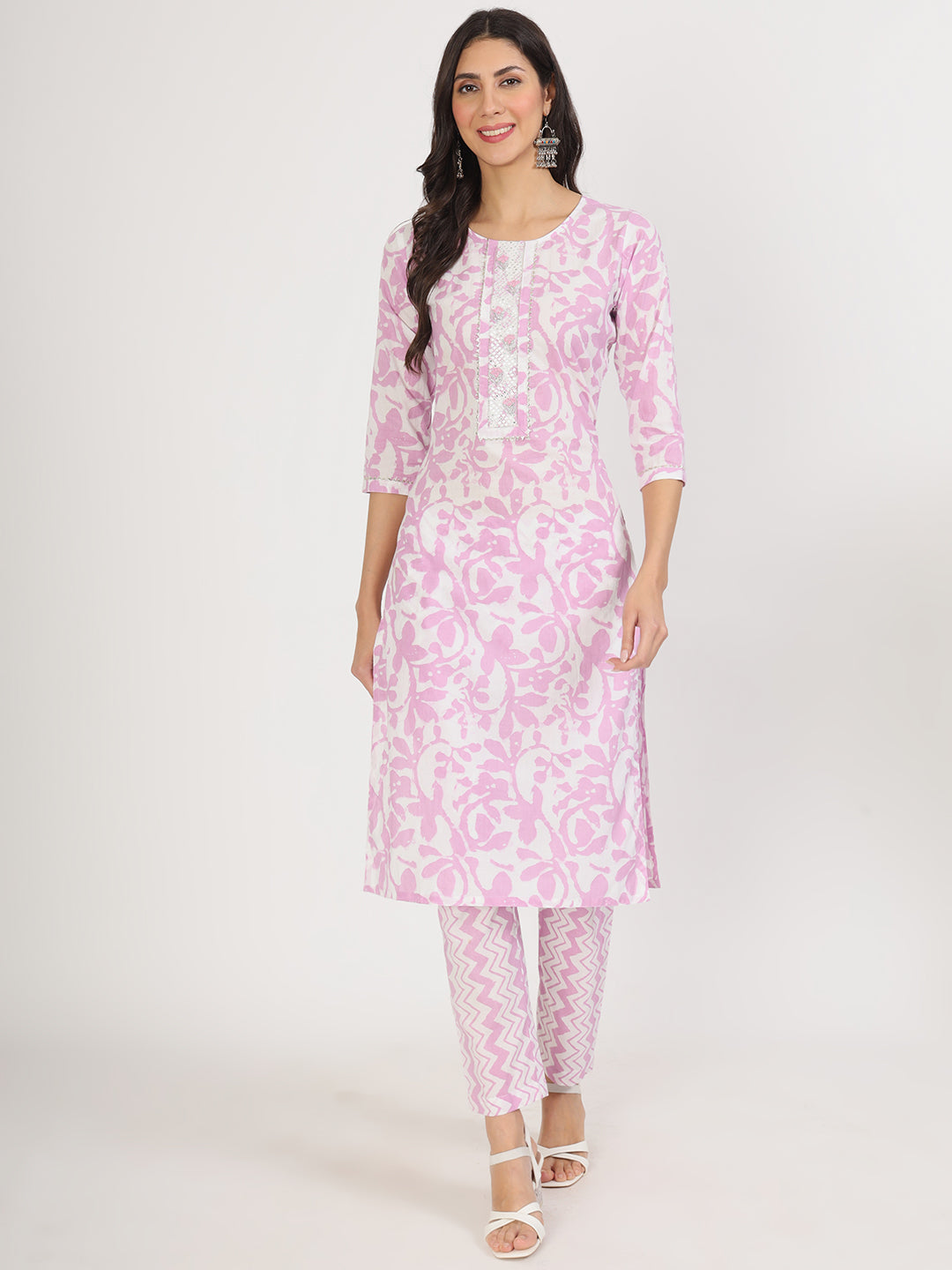 Purple Floral Print Cotton Kurta Pant With Dupatta Set For Women | LASVINI - Redefining Indian Fashion with Elegance
