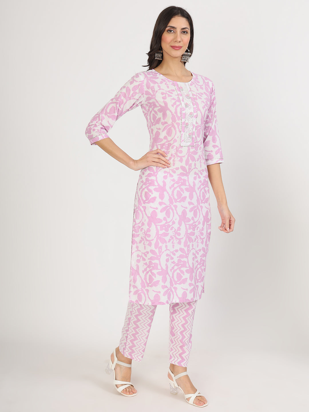 Purple Floral Print Cotton Kurta Pant With Dupatta Set For Women | LASVINI - Redefining Indian Fashion with Elegance