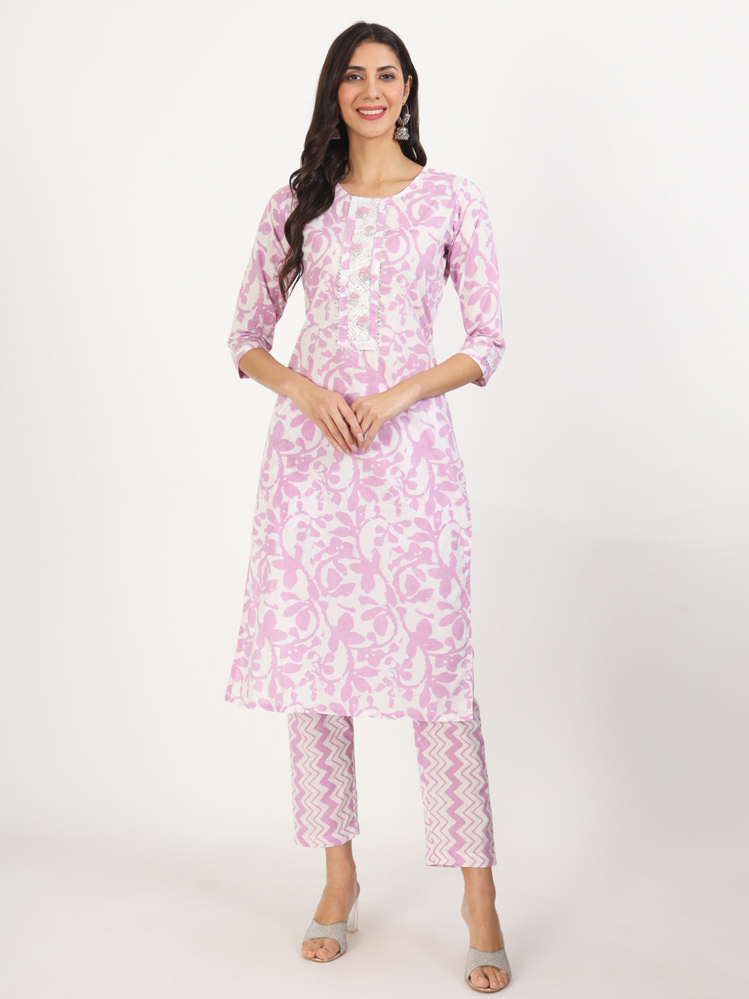 Purple Floral Print Cotton Kurta Pant With Dupatta Set For Women | LASVINI - Redefining Indian Fashion with Elegance