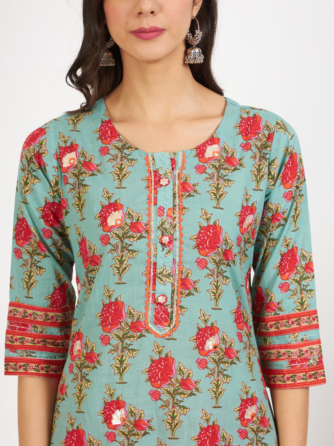 Green Floral Print Cotton Kurta Pant With Dupatta Set For Women | LASVINI - Redefining Indian Fashion with Elegance