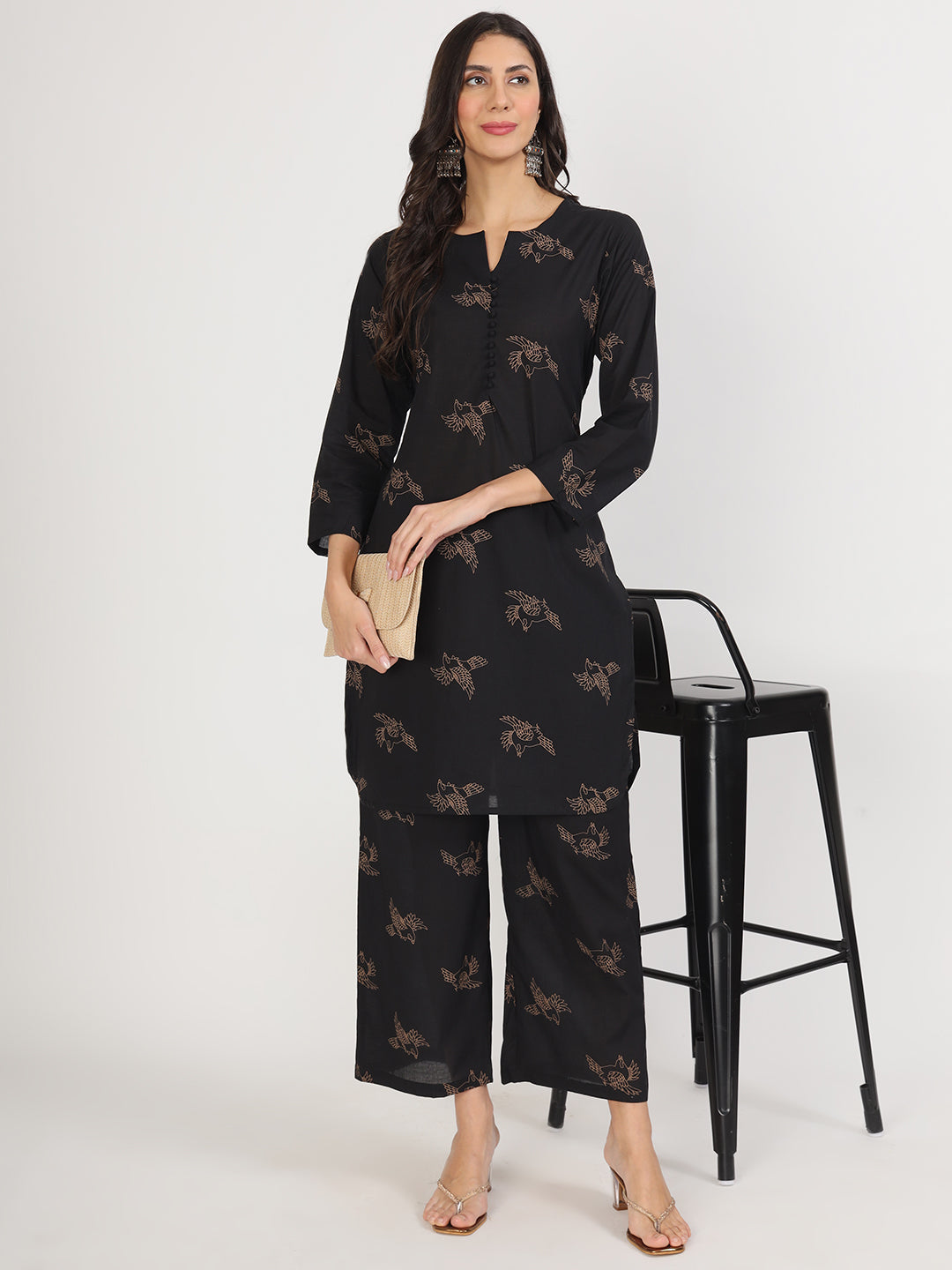 Women Black Printed Co-Ord Set | LASVINI - Redefining Indian Fashion with Elegance