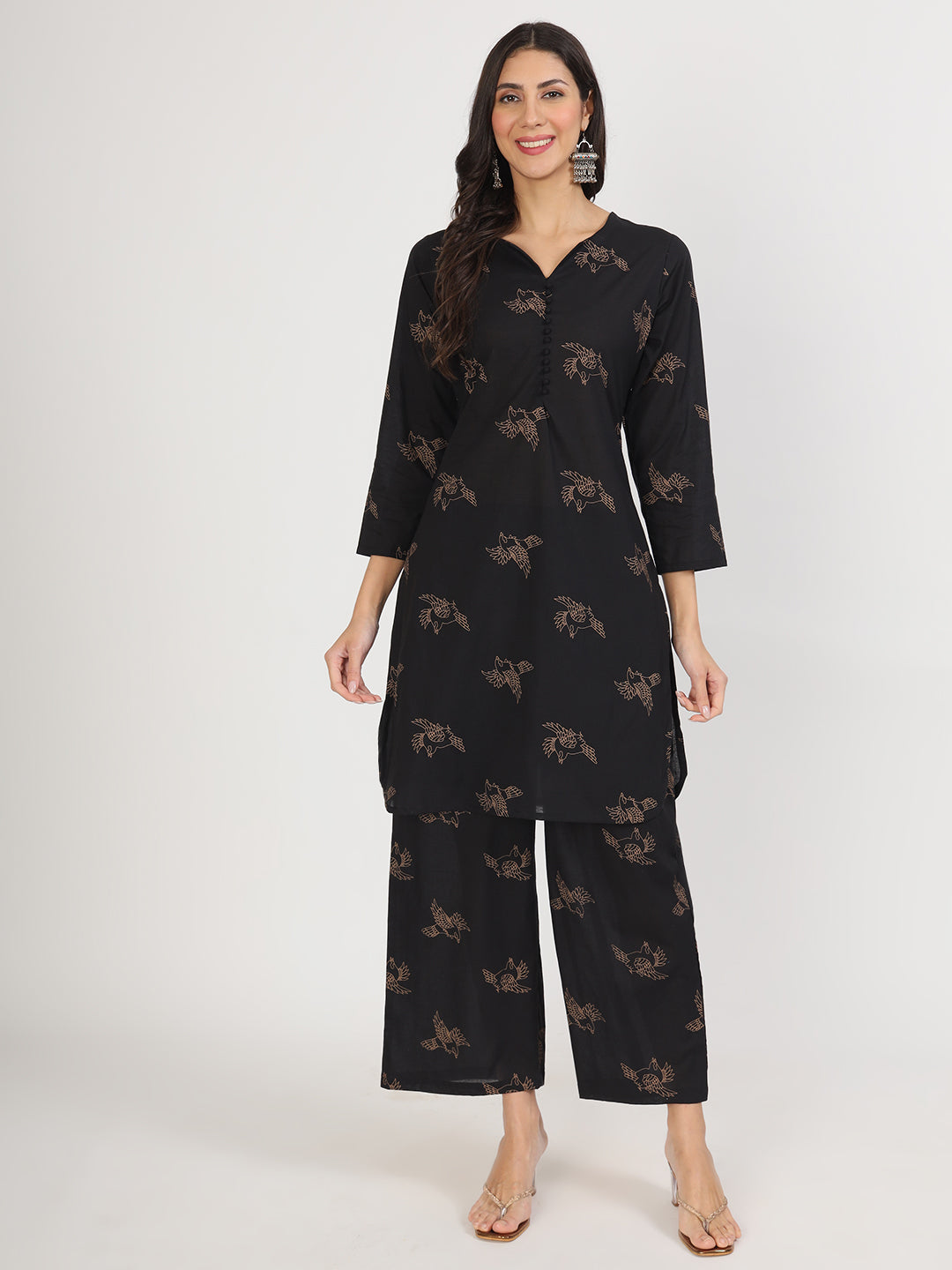 Women Black Printed Co-Ord Set | LASVINI - Redefining Indian Fashion with Elegance
