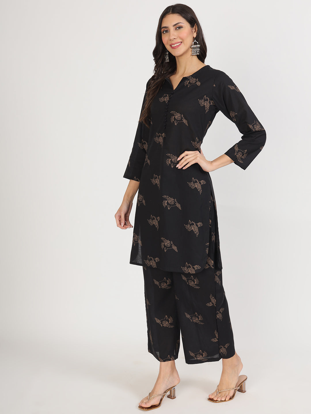 Women Black Printed Co-Ord Set | LASVINI - Redefining Indian Fashion with Elegance