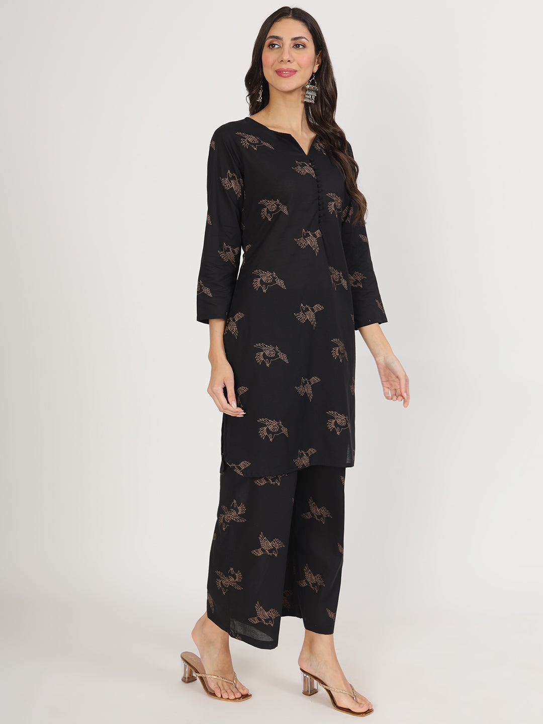 Women Black Printed Co-Ord Set | LASVINI - Redefining Indian Fashion with Elegance