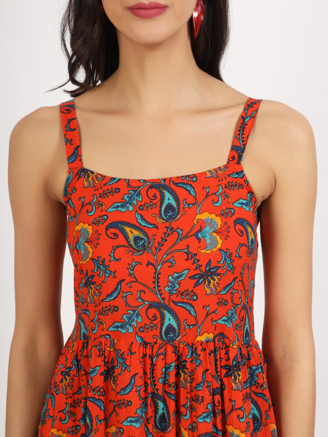 Women Red Floral Printed Cotton Dress | LASVINI - Redefining Indian Fashion with Elegance