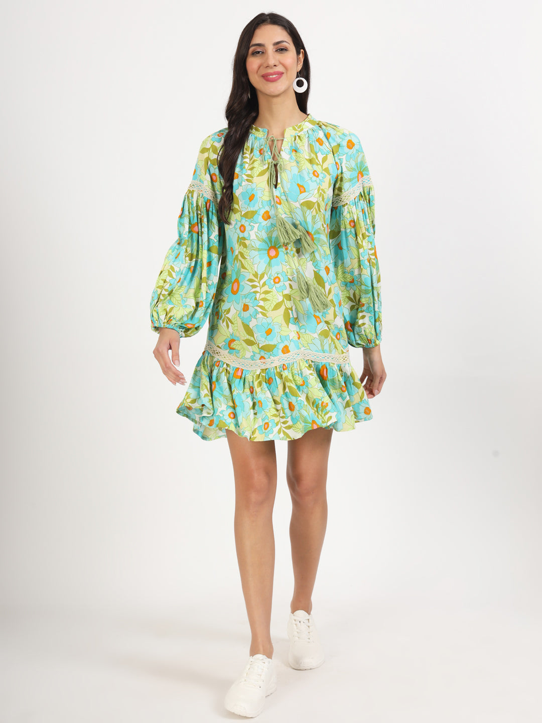 Women Green Floral Printed Rayon Dress | LASVINI - Redefining Indian Fashion with Elegance