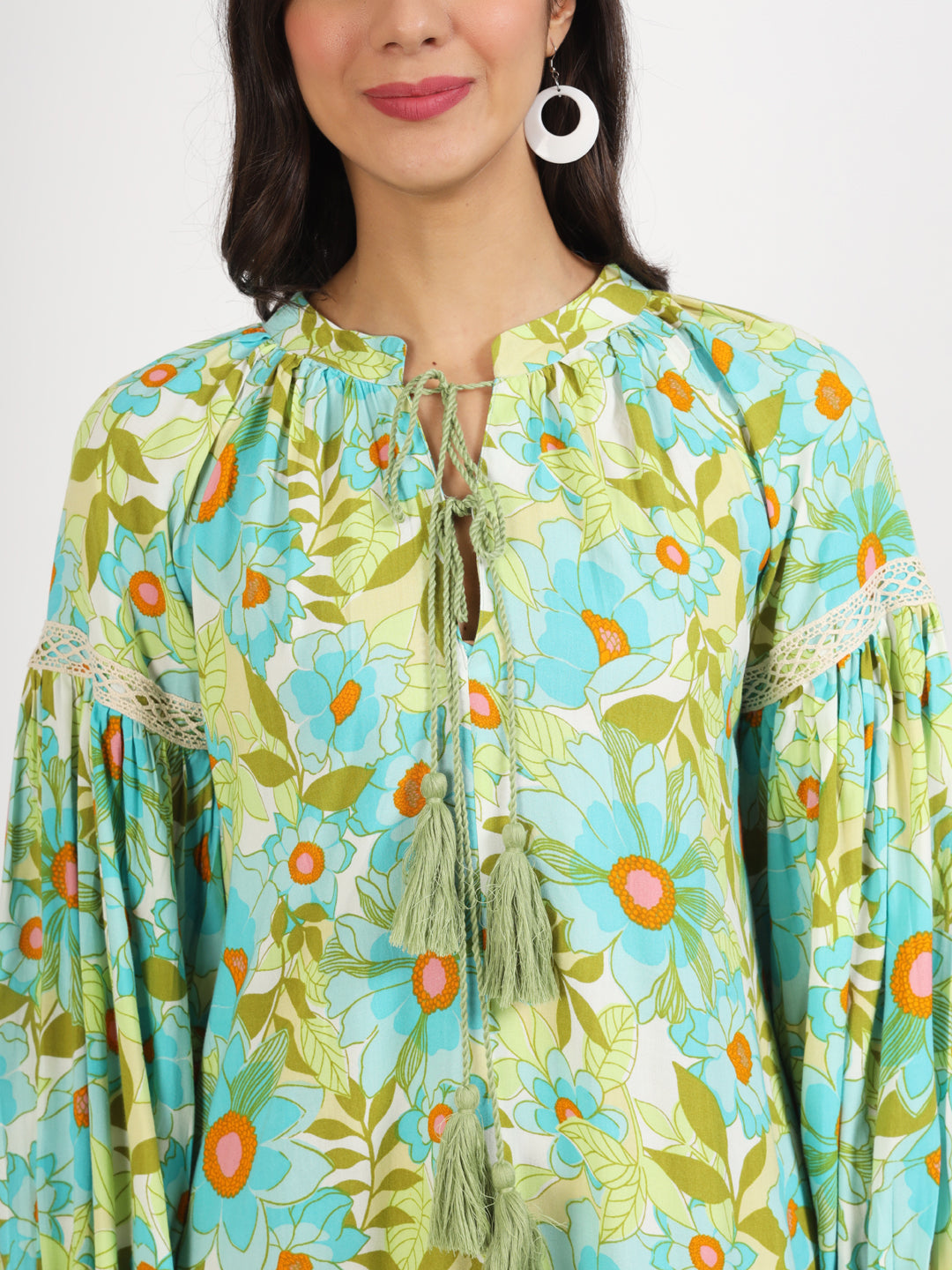 Women Green Floral Printed Rayon Dress | LASVINI - Redefining Indian Fashion with Elegance