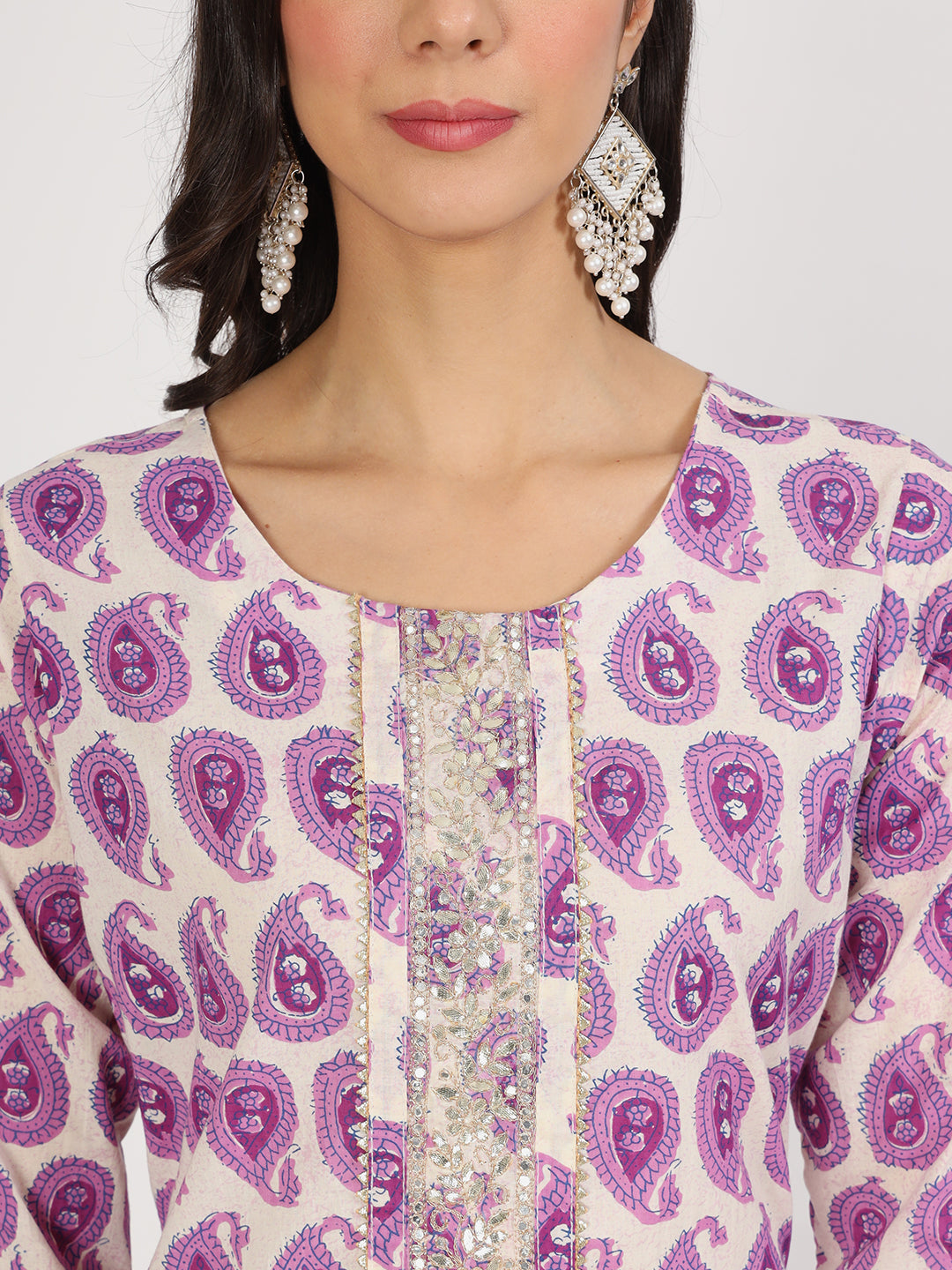 Purple Floral Print Cotton Kurta Pant With Dupatta Set For Women | LASVINI - Redefining Indian Fashion with Elegance