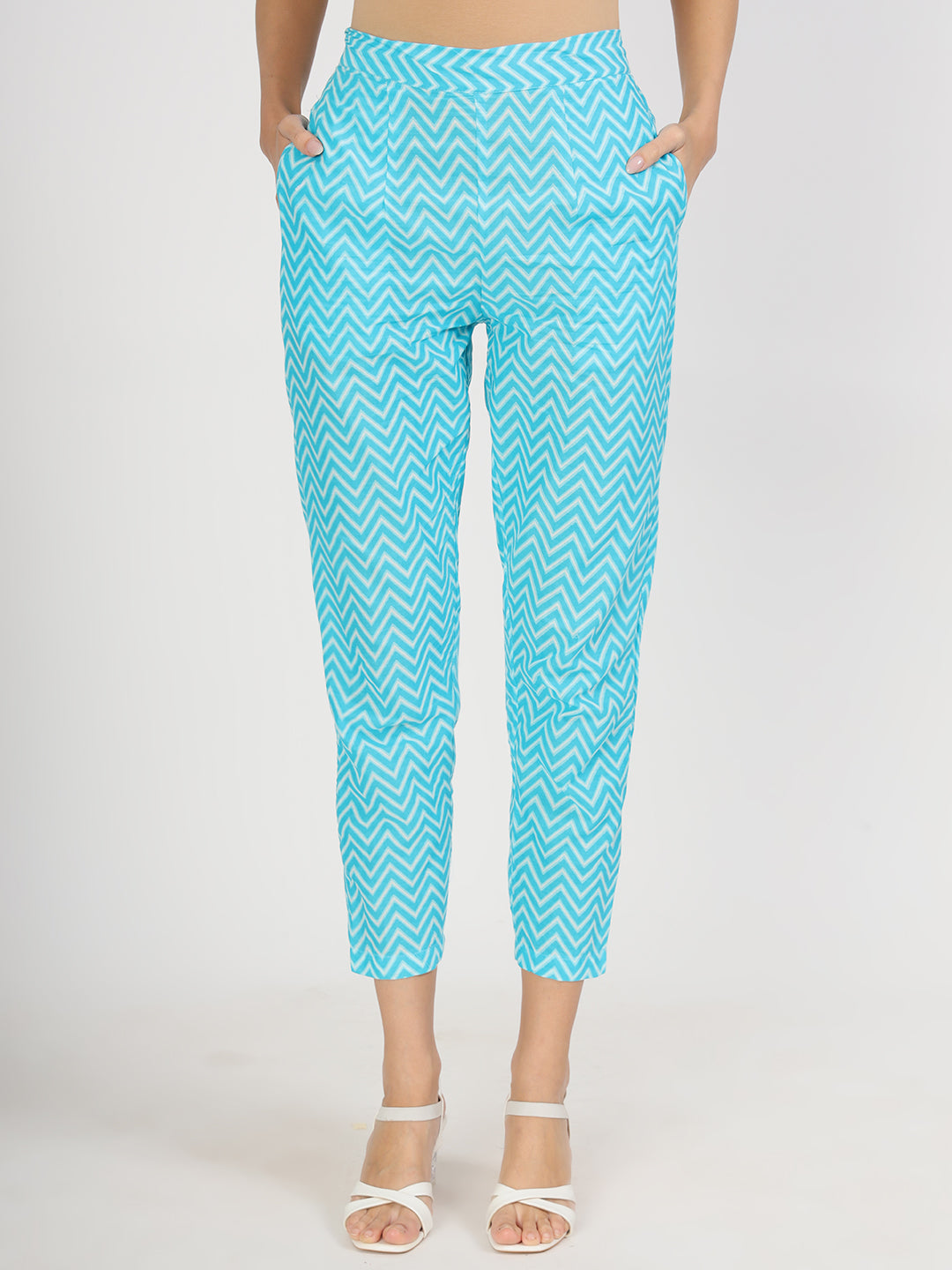 Turquoise Blue Floral Print Cotton Kurta Pants With Dupatta Set For Women | LASVINI - Redefining Indian Fashion with Elegance