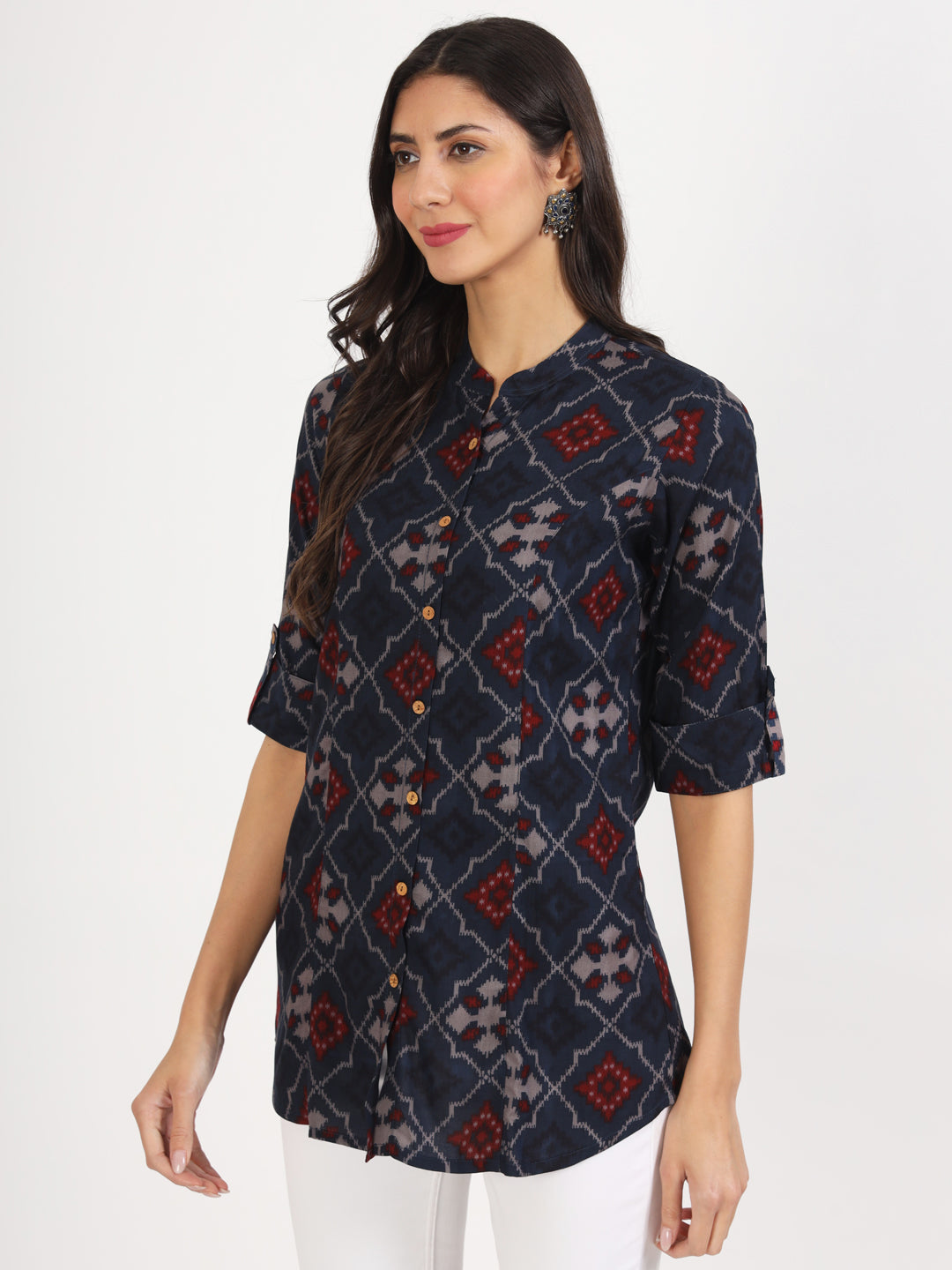 Women Blue Printed Rayon Top | LASVINI - Redefining Indian Fashion with Elegance