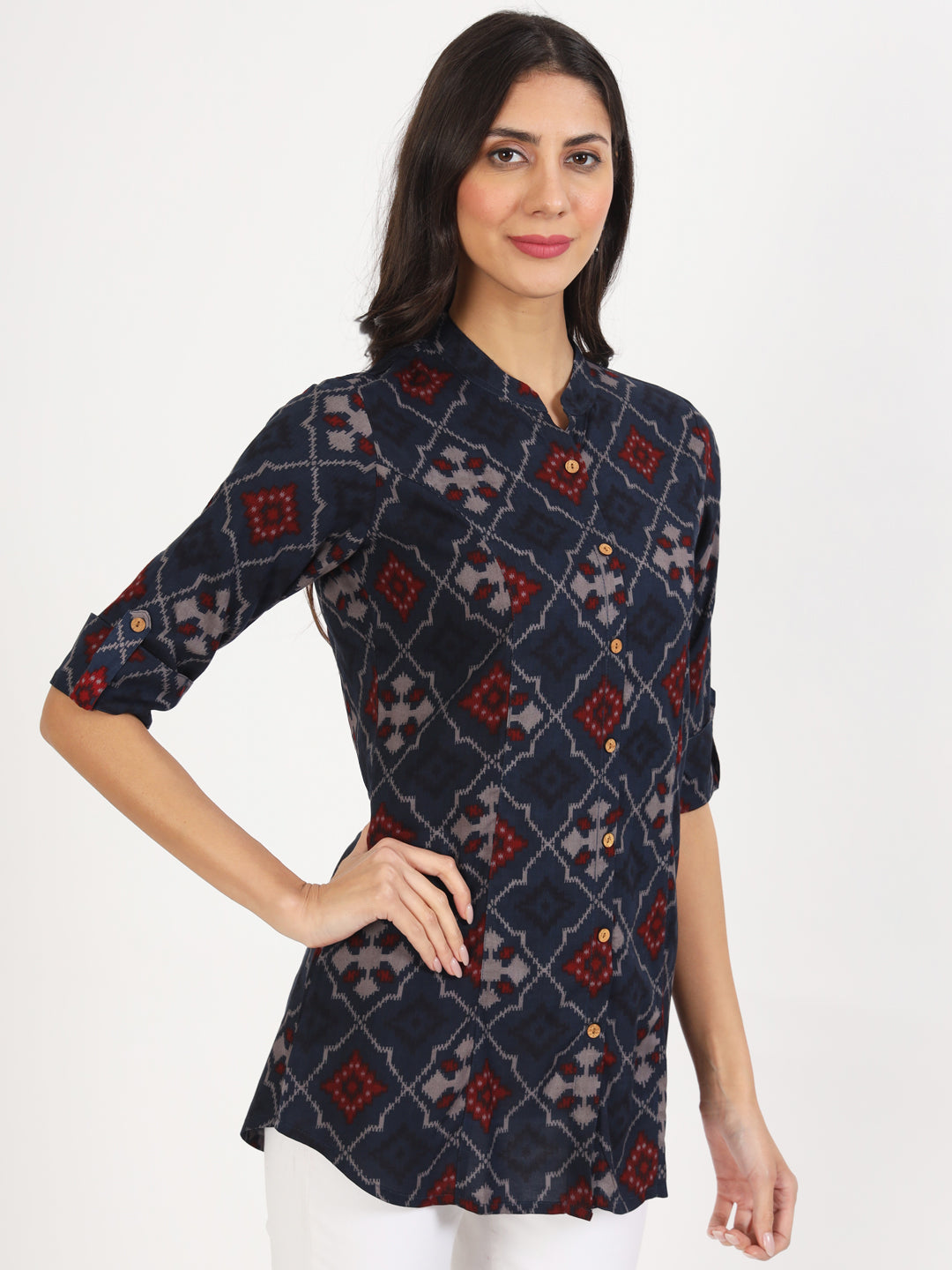 Women Blue Printed Rayon Top | LASVINI - Redefining Indian Fashion with Elegance