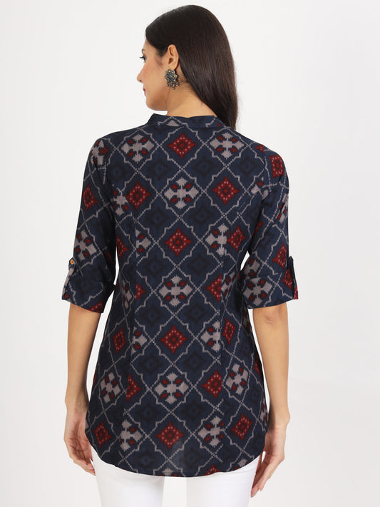 Women Blue Printed Rayon Top | LASVINI - Redefining Indian Fashion with Elegance