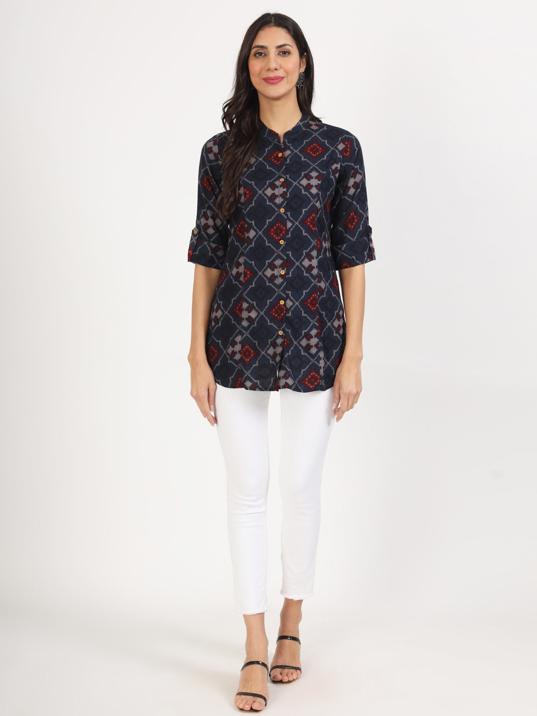 Women Blue Printed Rayon Top | LASVINI - Redefining Indian Fashion with Elegance