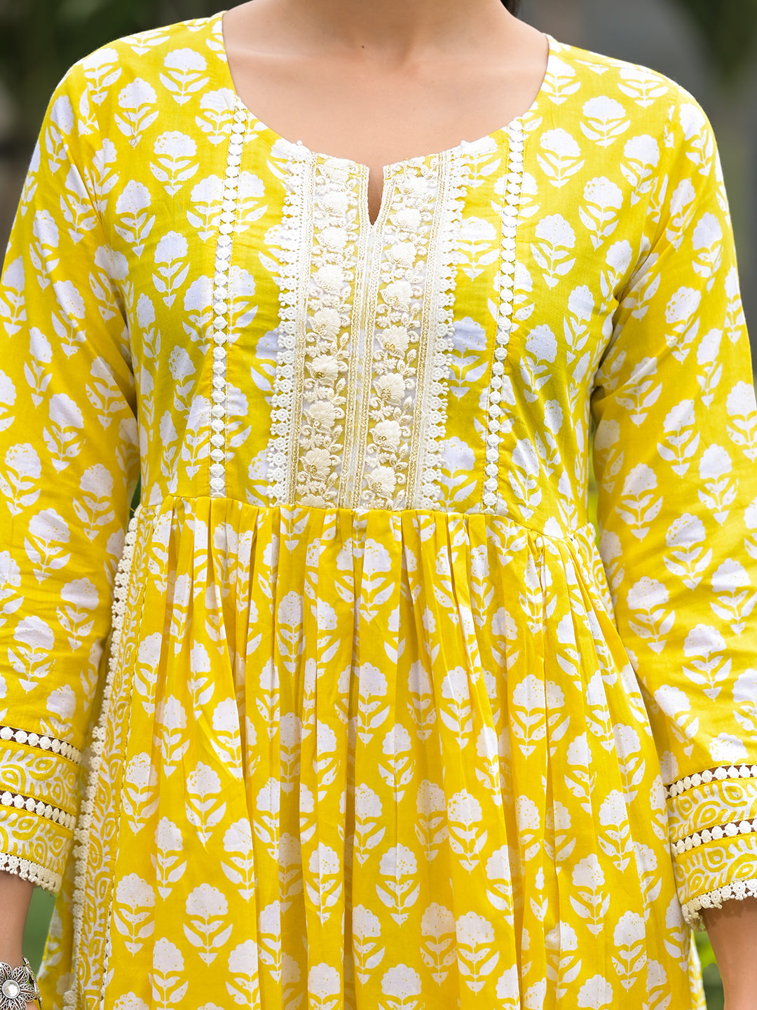 Yellow Floral Print Cotton Kurta Pants With Dupatta Set For Women | LASVINI - Redefining Indian Fashion with Elegance