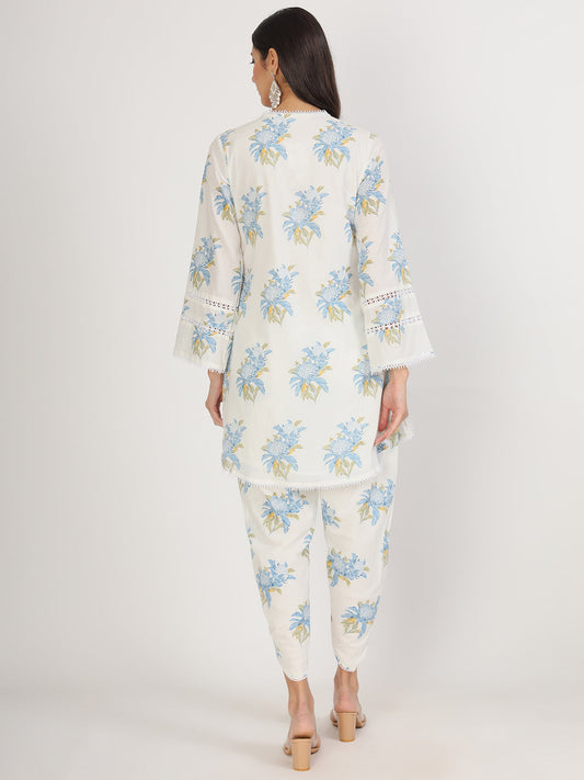 Offwhite Floral Print Rayon Co-Ord Set For Women | LASVINI - Redefining Indian Fashion with Elegance