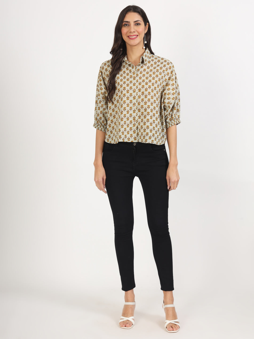 Women Green Floral Printed Cotton Tops | LASVINI - Redefining Indian Fashion with Elegance