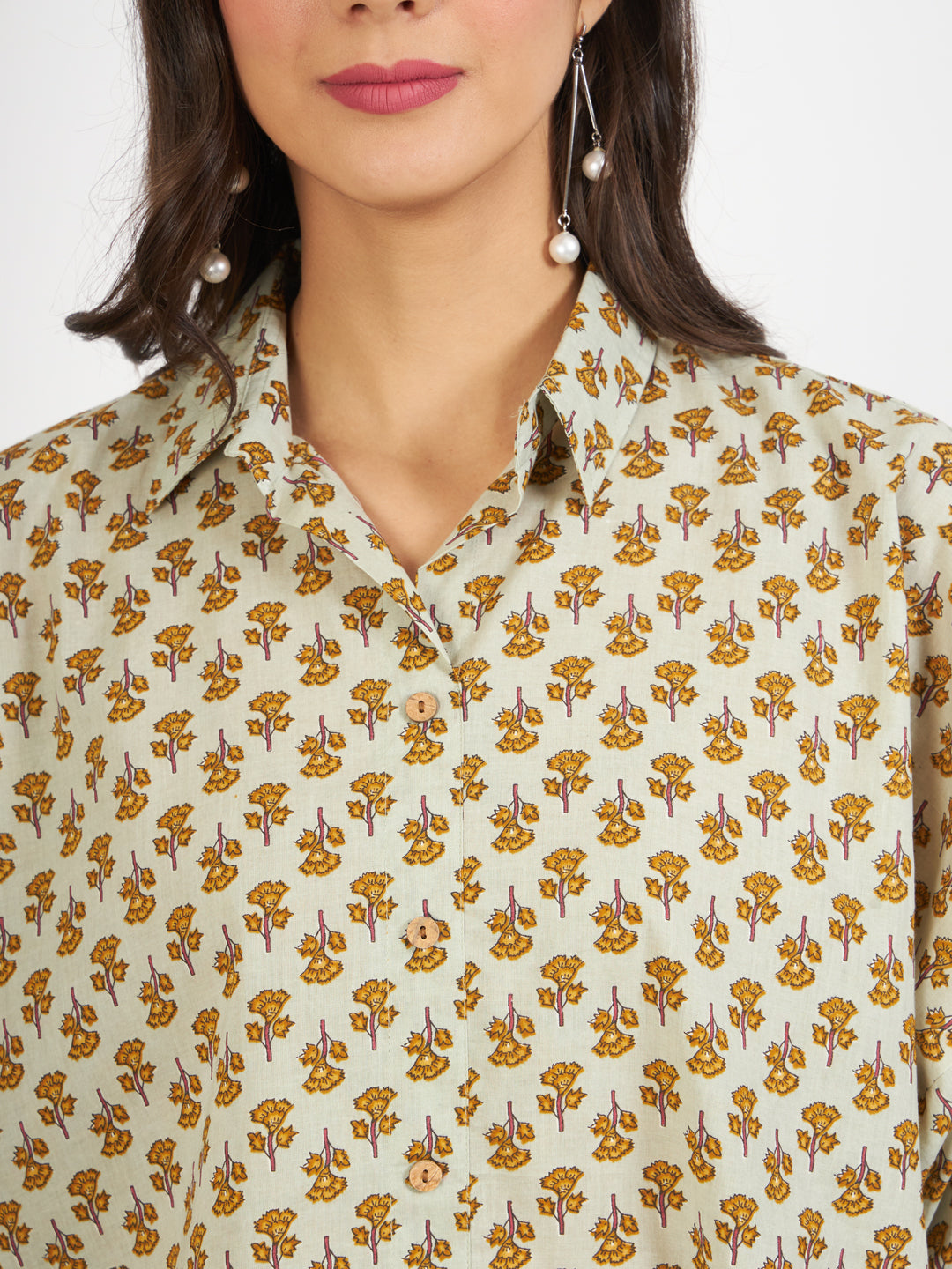 Women Green Floral Printed Cotton Tops | LASVINI - Redefining Indian Fashion with Elegance