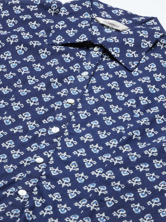 Indigo Block Printed Casual Women Shirts | LASVINI - Redefining Indian Fashion with Elegance