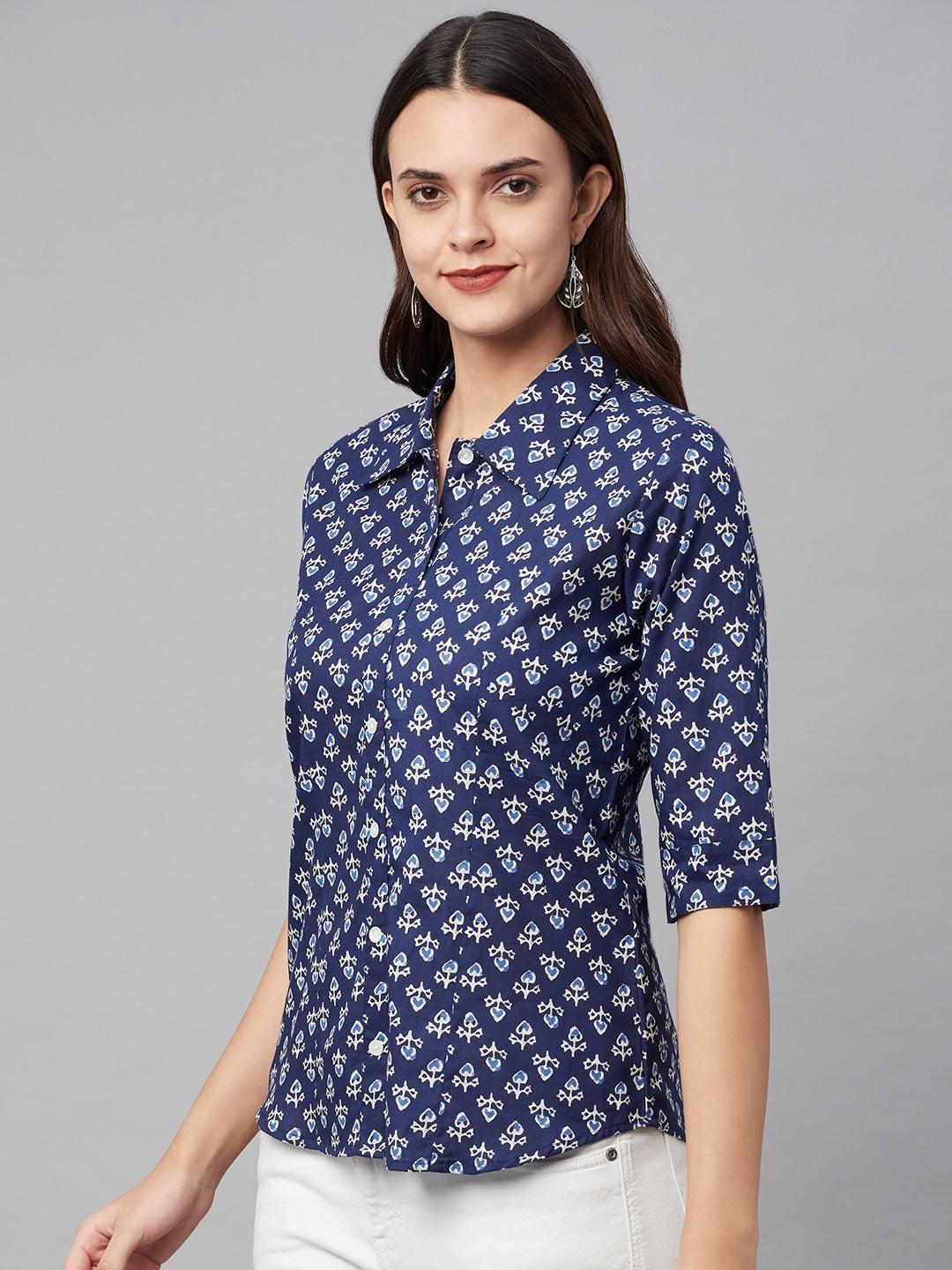 Indigo Block Printed Casual Women Shirts | LASVINI - Redefining Indian Fashion with Elegance