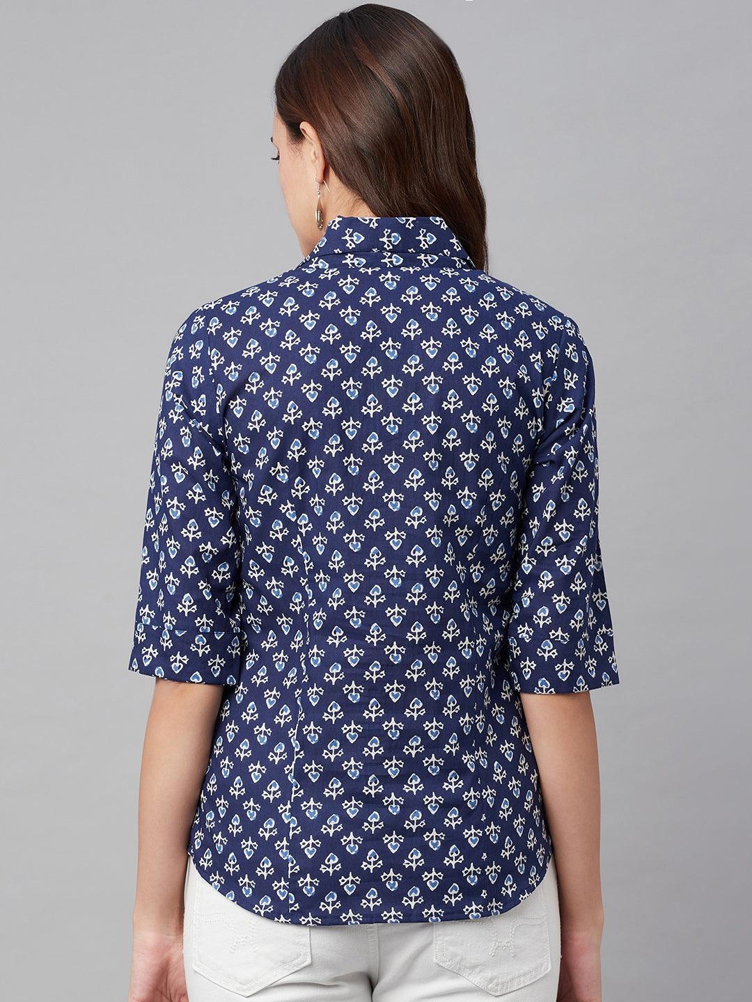 Indigo Block Printed Casual Women Shirts | LASVINI - Redefining Indian Fashion with Elegance