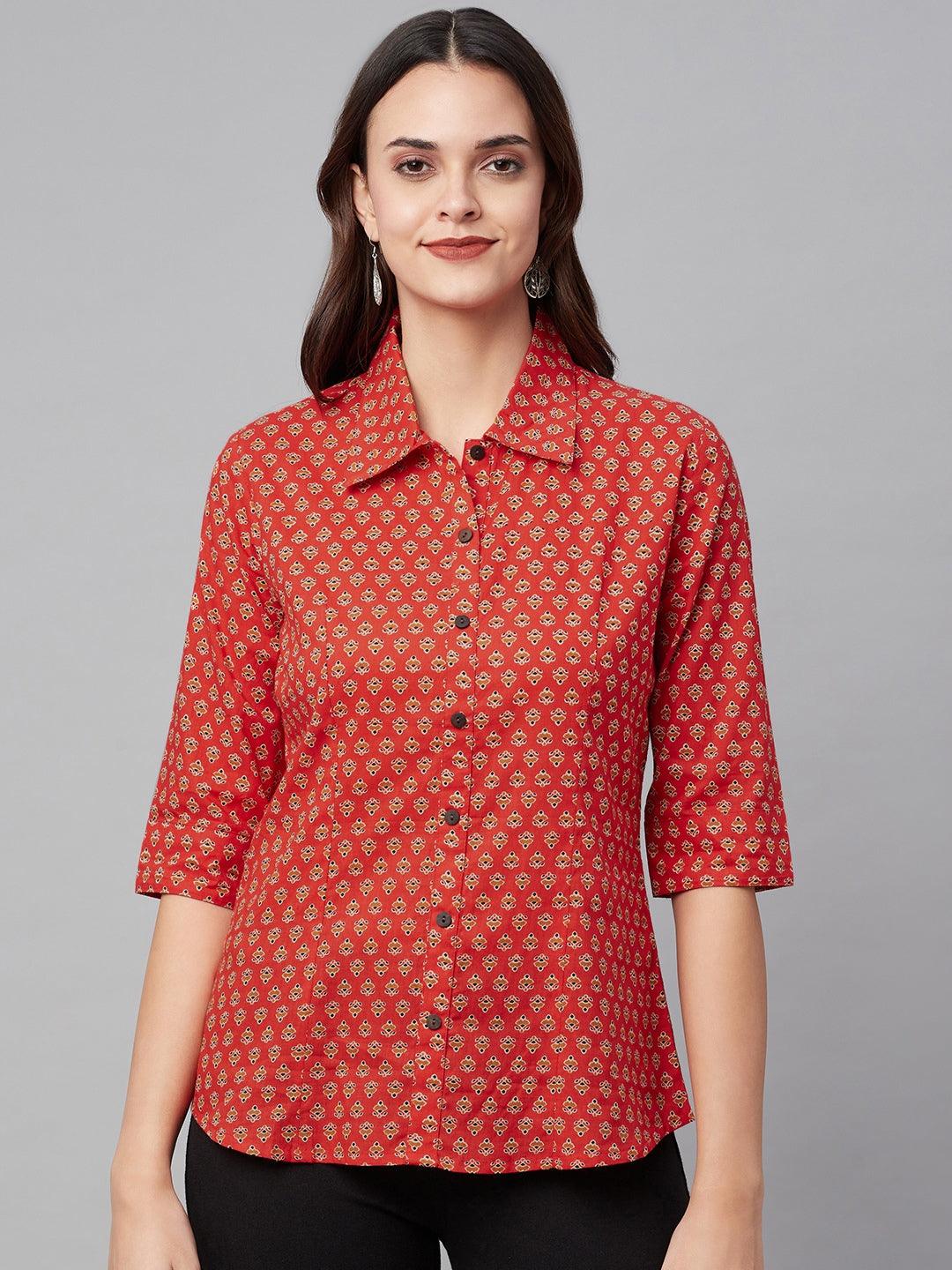 Red Block Printed Casual Women Shirts | LASVINI - Redefining Indian Fashion with Elegance
