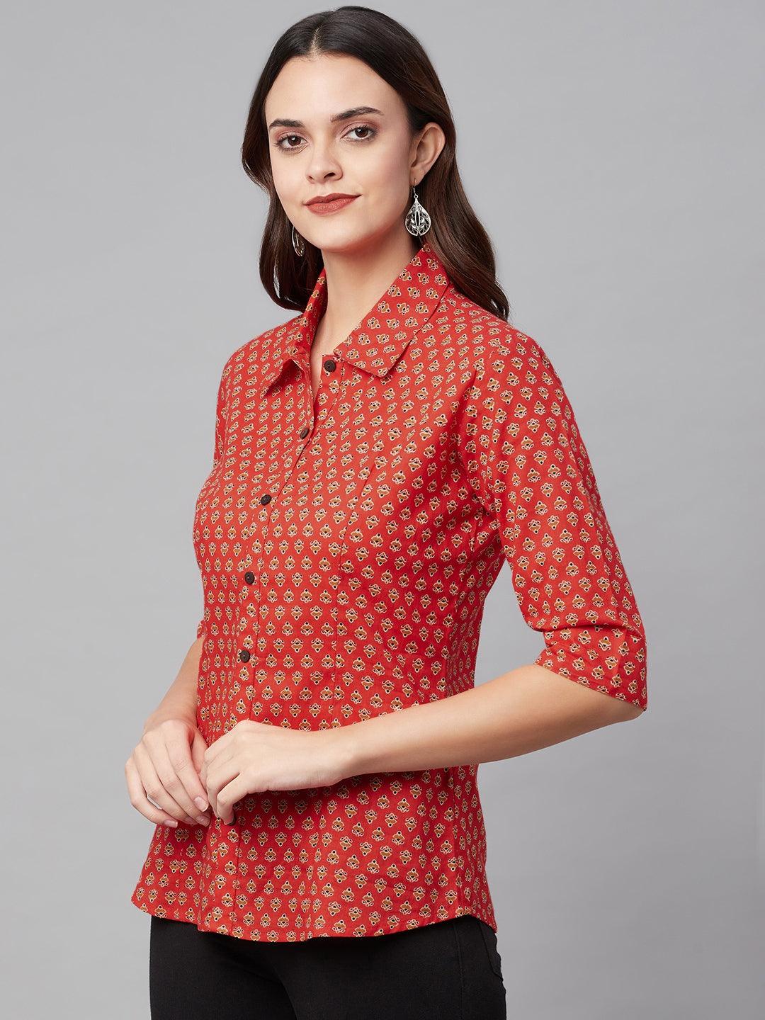 Red Block Printed Casual Women Shirts | LASVINI - Redefining Indian Fashion with Elegance