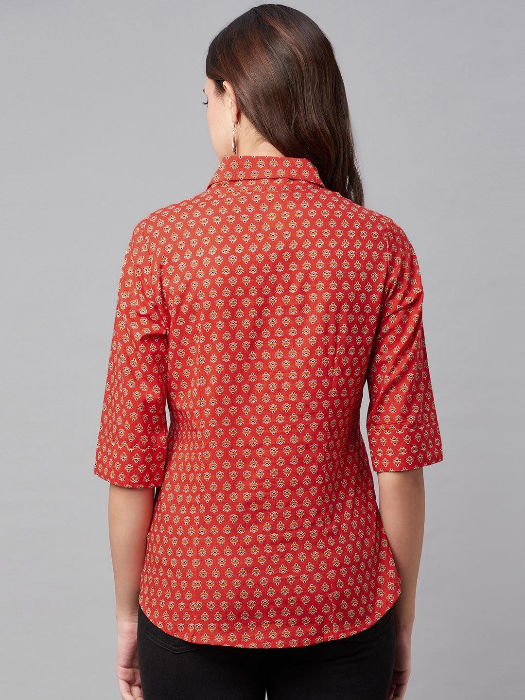 Red Block Printed Casual Women Shirts | LASVINI - Redefining Indian Fashion with Elegance