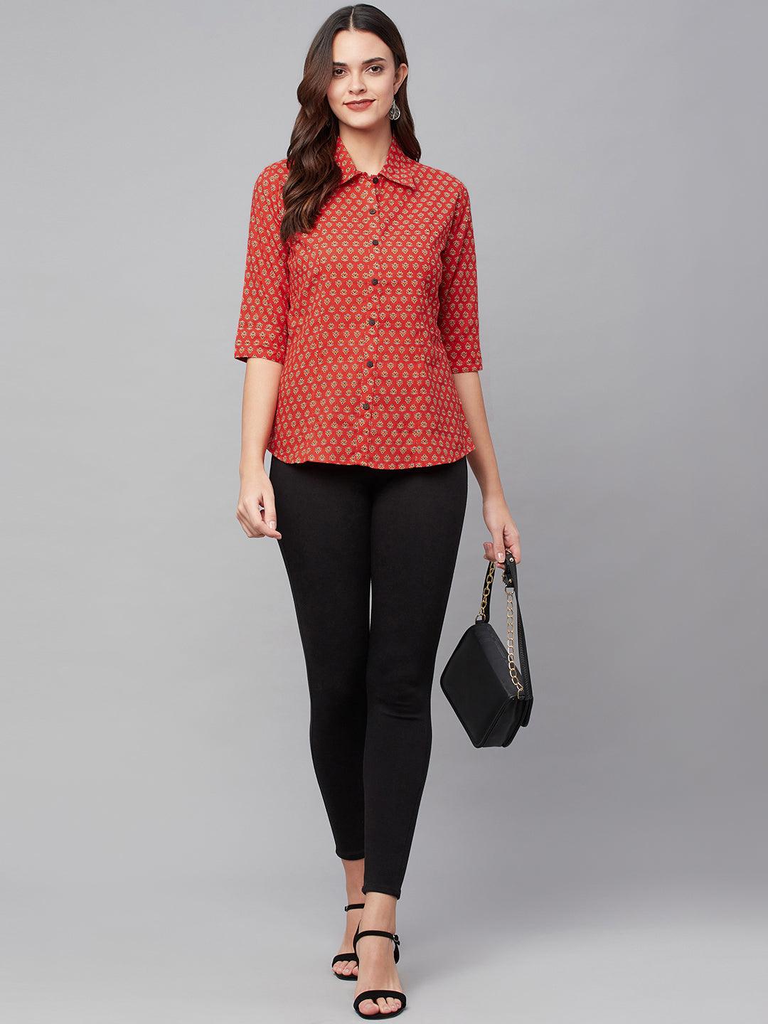 Red Block Printed Casual Women Shirts | LASVINI - Redefining Indian Fashion with Elegance