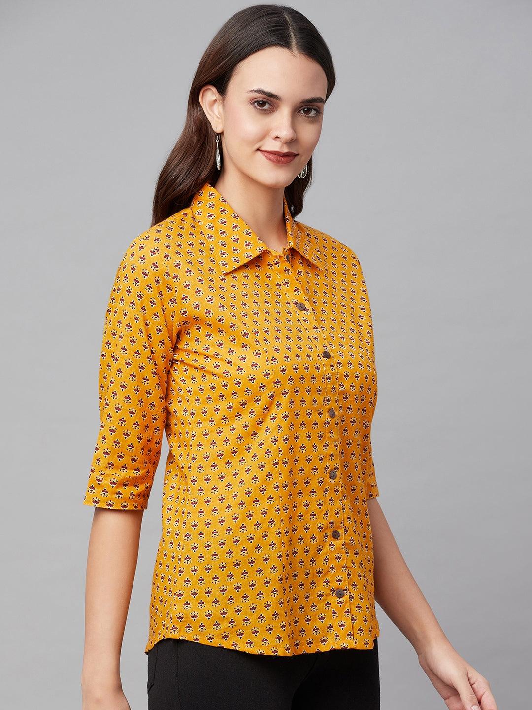 Yellow Block Printed Casual Women Shirts | LASVINI - Redefining Indian Fashion with Elegance
