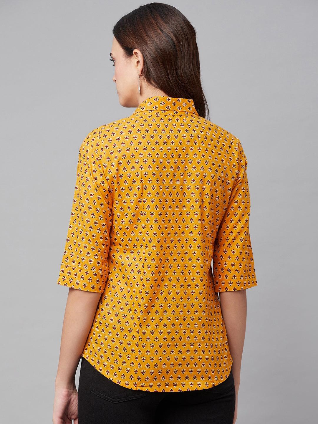 Yellow Block Printed Casual Women Shirts | LASVINI - Redefining Indian Fashion with Elegance