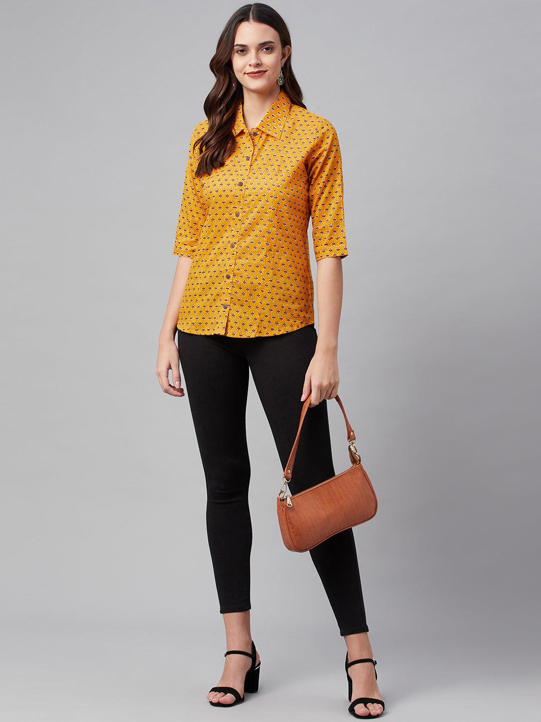 Yellow Block Printed Casual Women Shirts | LASVINI - Redefining Indian Fashion with Elegance