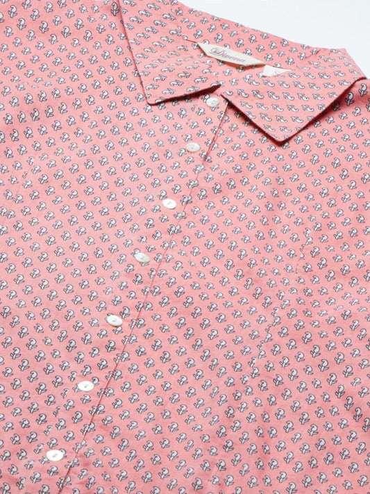 Baby Pink Block Printed Casual Women Shirts | LASVINI - Redefining Indian Fashion with Elegance