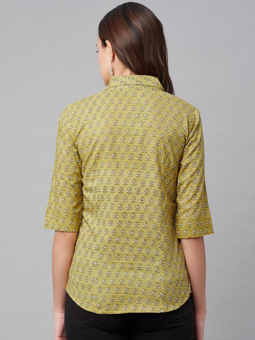 Mehndi Green Block Printed Casual Women Shirts | LASVINI - Redefining Indian Fashion with Elegance