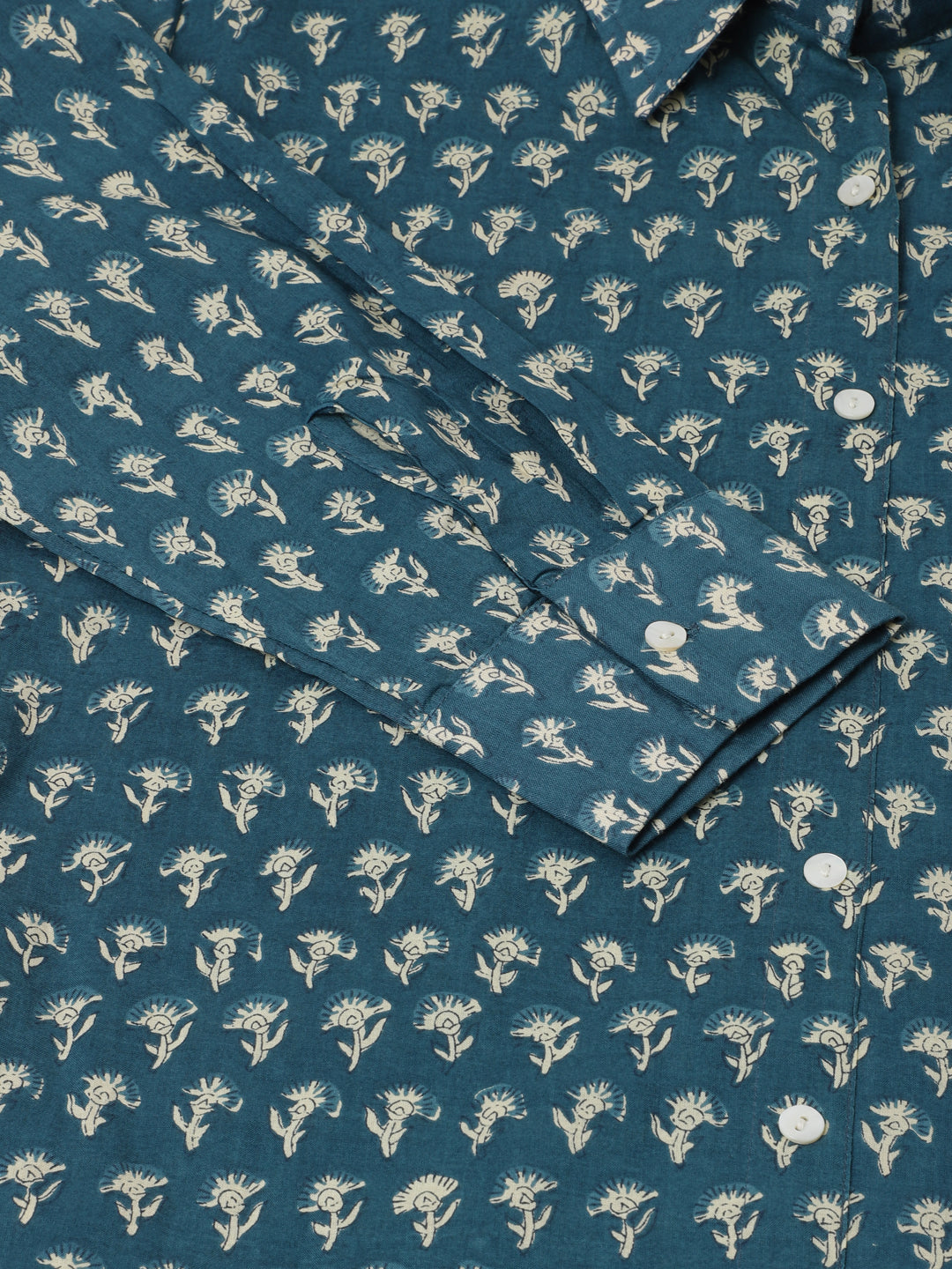 Turquoise Blue Ethnic Motif Printed Casual Women Shirts | LASVINI - Redefining Indian Fashion with Elegance
