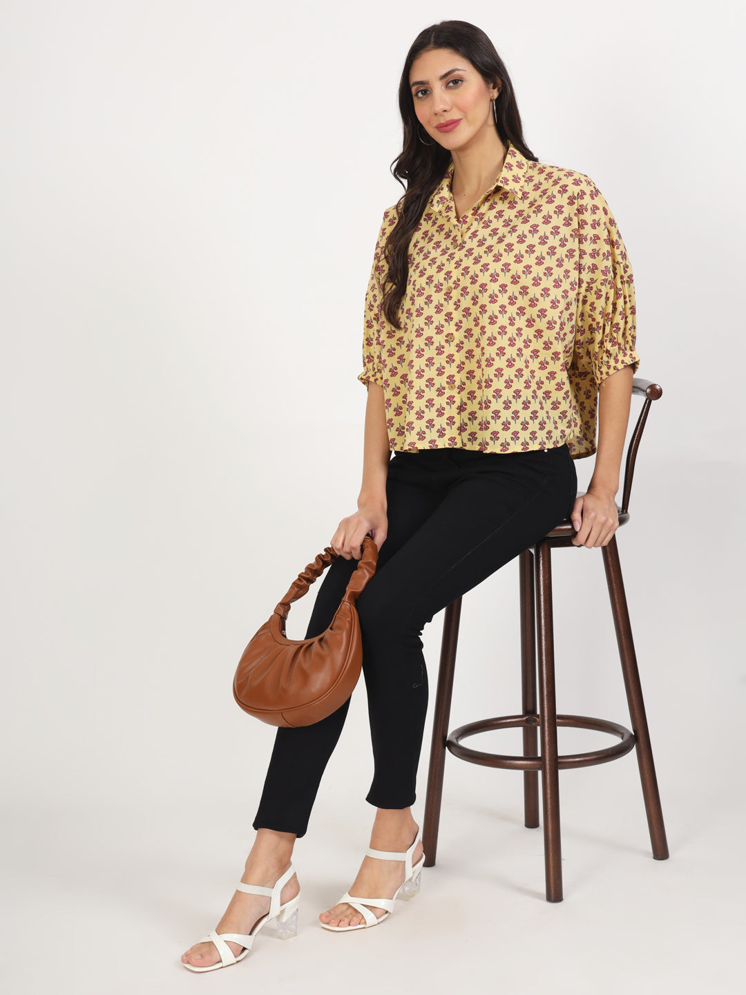 Women Beige Floral Printed Cotton Tops | LASVINI - Redefining Indian Fashion with Elegance