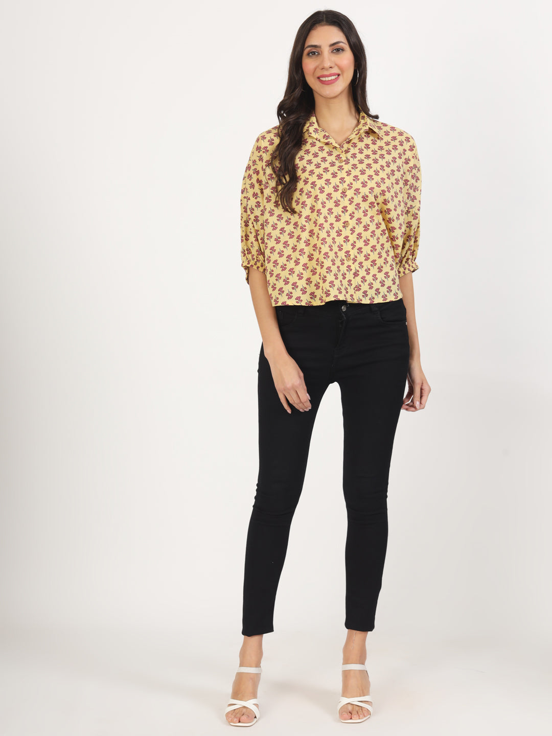 Women Beige Floral Printed Cotton Tops | LASVINI - Redefining Indian Fashion with Elegance