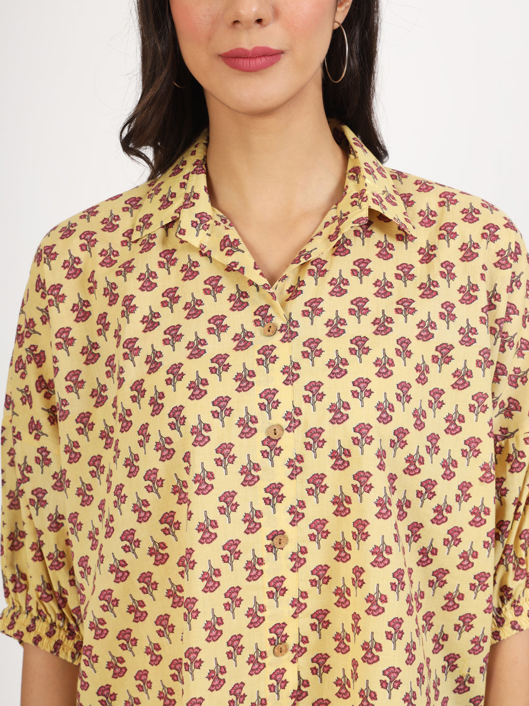 Women Beige Floral Printed Cotton Tops | LASVINI - Redefining Indian Fashion with Elegance