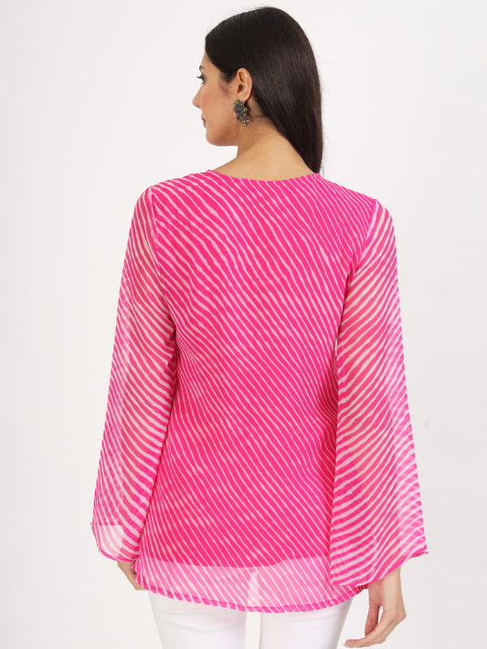 Women Pink Leheriya Print Georgette Kurti | LASVINI - Redefining Indian Fashion with Elegance