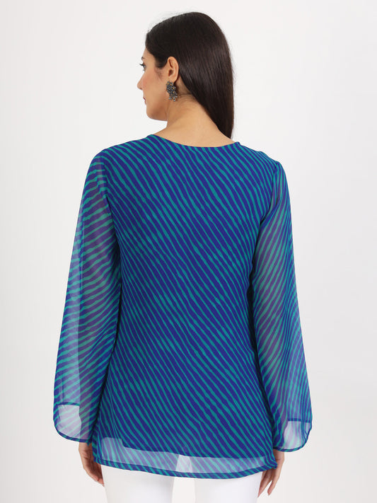 Women Blue Leheriya Print Georgette Kurti | LASVINI - Redefining Indian Fashion with Elegance