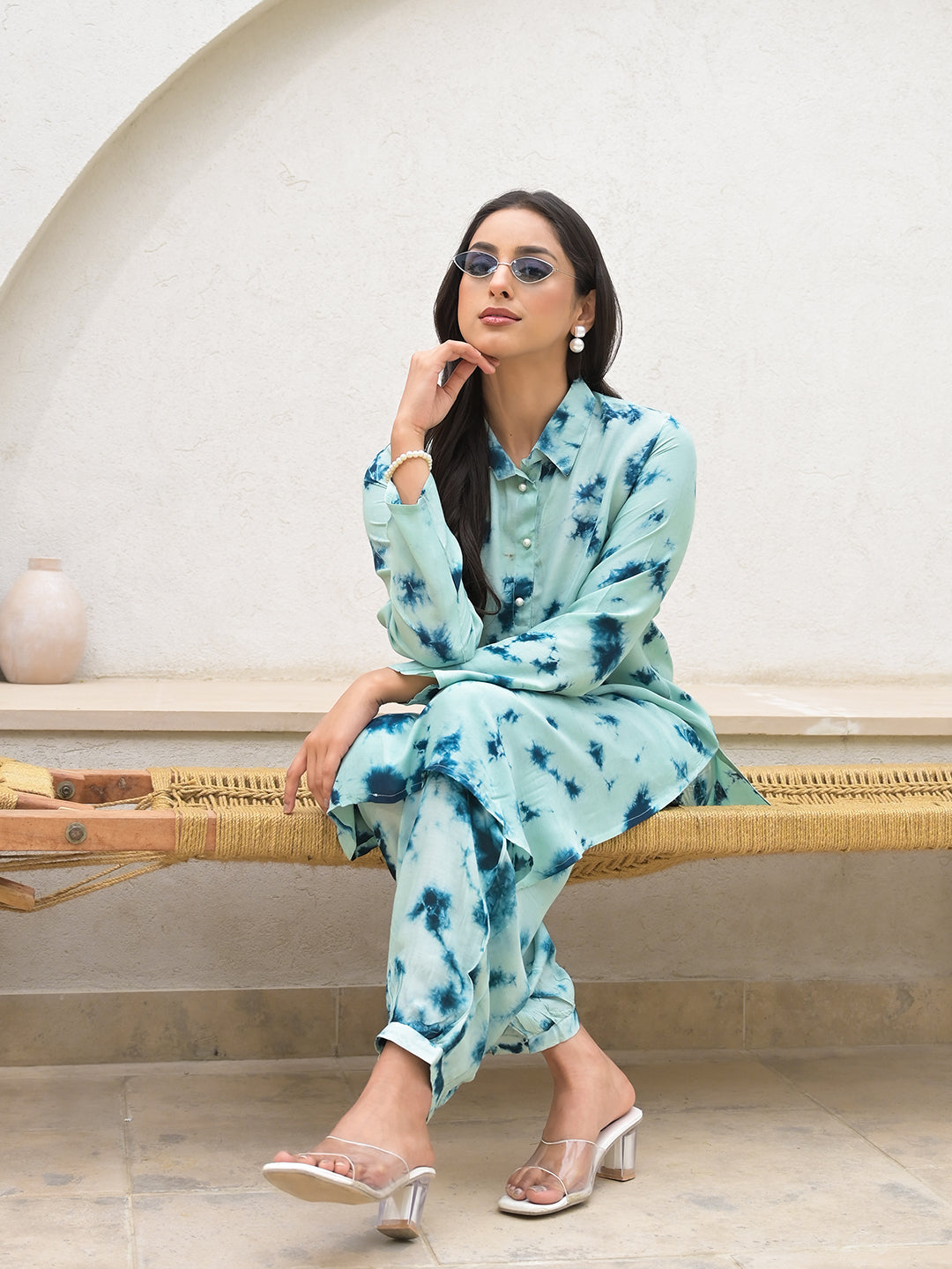 Tie Dye Green Muslin Co-Ord Set For Women | LASVINI - Redefining Indian Fashion with Elegance