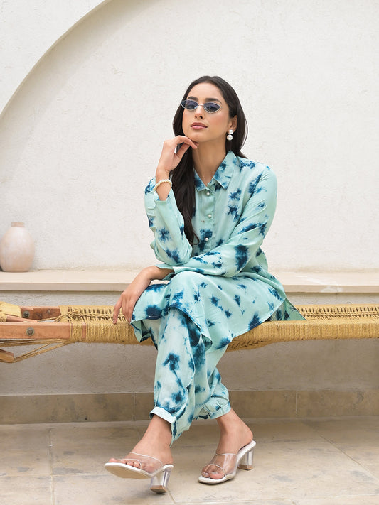 Tie Dye Green Muslin Co-Ord Set For Women | LASVINI - Redefining Indian Fashion with Elegance
