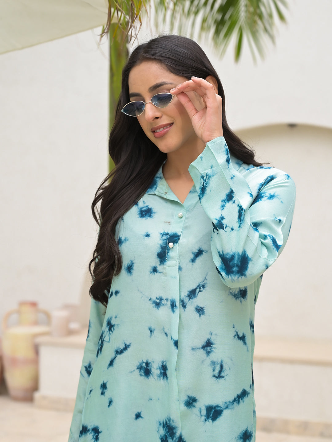 Tie Dye Green Muslin Co-Ord Set For Women | LASVINI - Redefining Indian Fashion with Elegance