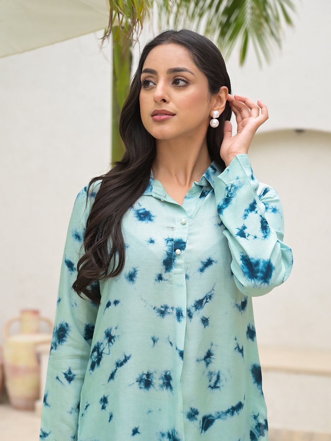 Tie Dye Green Muslin Co-Ord Set For Women | LASVINI - Redefining Indian Fashion with Elegance
